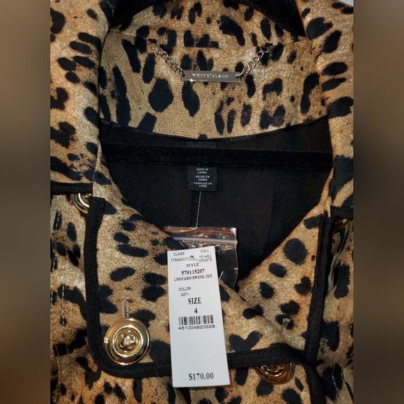 White House Black Market Leopard Print Swing Jacket 00 Tan Black Double Breasted - Picture 3 of 3